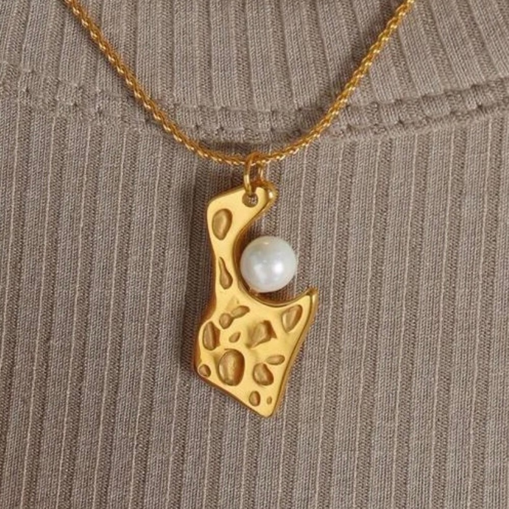 Abstract Nestled Pearl- Divot Pit Dent Dimple Indent Swiss Cheese Brick Necklace